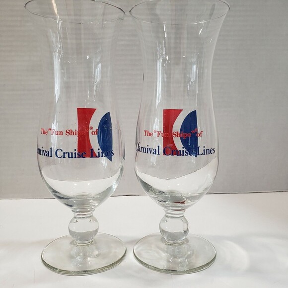 Carnival Cruise Lines Hurricane Glasses 8" Tall Set of 2 Collectible Logo Clear - Picture 4 of 6